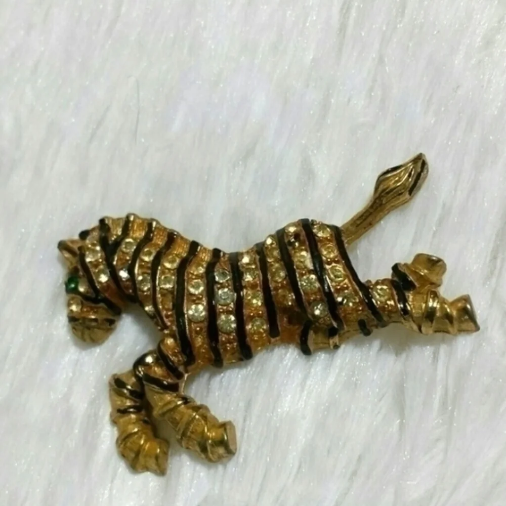 Vintage Jeweled Zebra Brooch Pin